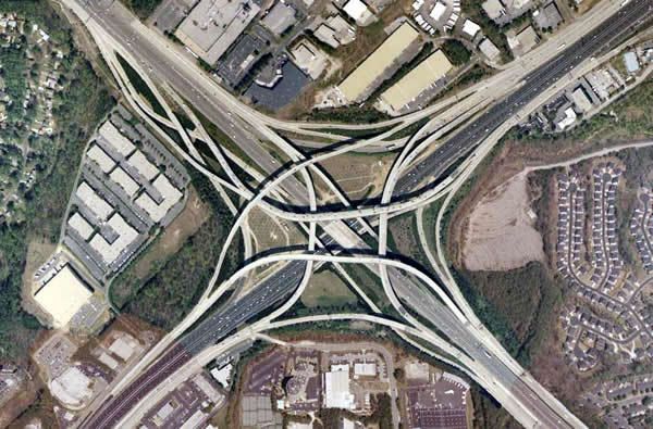 overhead view of Atlanta's Spaghetti Junction I-85 I-285