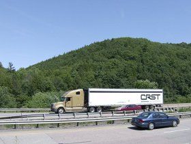 CRST truck on the interstate