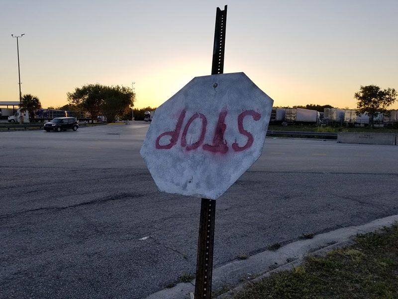 upside down stop sign