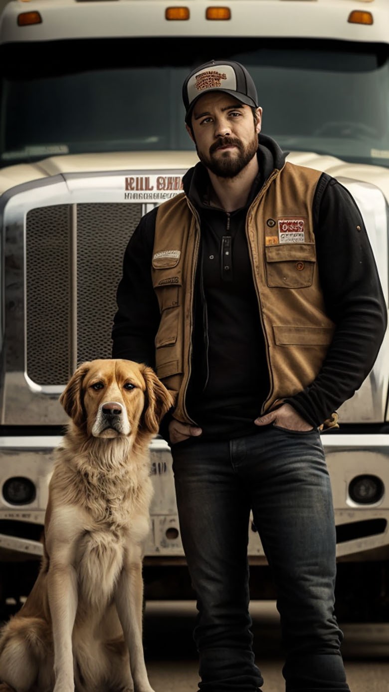 a truck driver with his dog